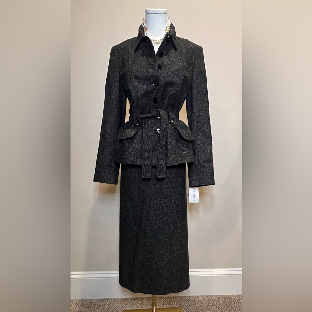Stunning Women's Black Textured Blazer & Skirt Set